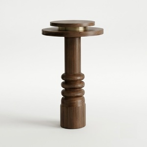 American Style <b>Round</b> <b>Side</b> <b>Table</b> With Walnut Top And Brass Metal Spiral Base For Living Room Furniture - Product Image 2