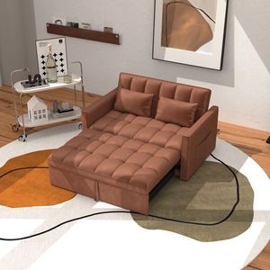 Divano a Due Posti in Velluto a Coste Estensibile e Pieghevole con Letto Estraibile, 2 Cuscini e Tasca Laterale Portaoggetti - Product Image 2
