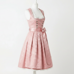 ชุดเดรส Dirndl สีชมพูสุดหรูสไตล์เยอรมันดั้งเดิมสำหรับเทศกาลอ็อกโทเบอร์เฟสต์ ผ้าแจ็คการ์ดลายดอกไม้ แต่งขอบด้วยลูกไม้ ผลิตตามสั่ง ขายส่ง - Product Image 3