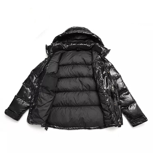 Veste d'hiver décontractée pour homme, noire, à capuche, rembourrée, coupe-vent, épaisse, fermeture éclair, coupe classique, couleur unie, tissu polyester - Product Image 4
