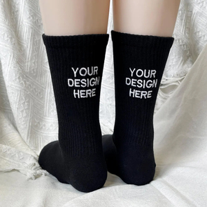 <b>Women</b> Eco-Friendly Anti-Slip Yoga Daily Use <b>Crew</b> <b>Socks</b> Ribbed Knit Letter Embroidery Striped Mid Calf Breathable Soft Casual - Product Image 4