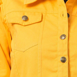 Women Yellow <b>Cropped</b> <b>Denim</b> <b>Jacket</b> Casual Button Front Long Sleeve Regular Fit Breathable Waterproof Autumn Outerwear Coat - Product Image 6