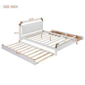 Lit plateforme en bois rembourré Queen Size avec 2 grands tiroirs T XL blanc avec lit gigogne - Product Image 3