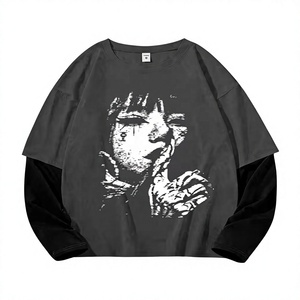 เสื้อยืดคอกลมแขนยาวสองชั้นสำหรับผู้ชาย สไตล์สตรีท พิมพ์ลายกราฟิกคุณภาพสูงจากผ้าฝ้าย ล้างสีแบบแอซิด พร้อมลายภาพถ่าย - Product Image 1