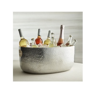 Grand bol à champagne en argent martelé, bac à vin extra large en métal, bassin à boissons décoratif martelé à la main pour les fêtes - Product Image 2