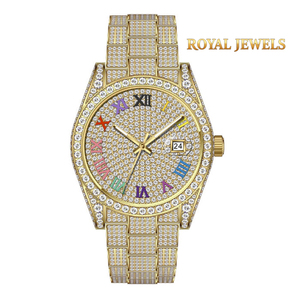 Reloj de Cuarzo con Incrustaciones de Circonitas en Tono Oro Rosa, Correa de Acero Inoxidable, Esfera Redonda con Fecha, Reloj de Pulsera de Lujo Estilo Hip Hop - Product Image 4