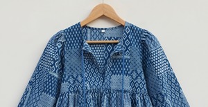 Indigo <b>Patchwork</b> Style Hand Block Print Women's Tank <b>Top</b> 100% Cotton Bohemian Ethnic Floral Lace Bow Casual - Product Image 2