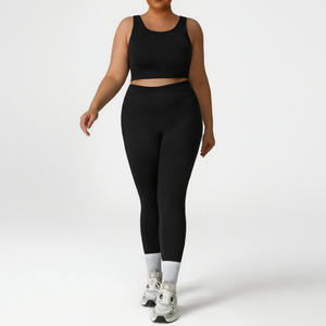 Customized Plus Size <b>Women's</b> 2-Piece Racerback Gym Wear Sets High Waist <b>Compression</b> Breathable Eco-Friendly Yoga Training Print - Product Image 3