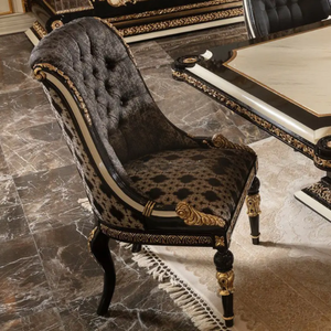 Juego de Comedor de Lujo Estilo Barroco en Caoba con Detalles en Dorado y Negro, Juego de Mesa de Comedor Rectangular Clásico en Negro para Hotel o Villa - Product Image 5