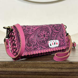 Nouveau Portefeuille Trifold pour Femme en Cuir de Vachette Véritable Fait Main, Fermeture Magnétique, Sac à Bandoulière Pochette, Vente en Gros Directe Usine - Product Image 4