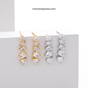 925 <b>Sterling</b> <b>Silver</b> Zircon <b>Stud</b> Earrings Rhodium Plated Geometric Shape Drop Earrings for Women Anniversary Wedding - Product Image 3