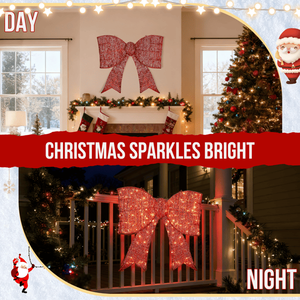 Pre-Lit Outdoor Giant Bowknot Christmas Decoration 124 Warm White LED Lights Lighted Metal Frame for Front Door/Gate Decoration - Product Image 6