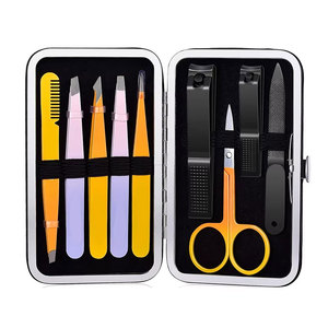 Juego de Pinzas para Cejas al por Mayor, 9 Piezas, Punta Inclinada, Acero Inoxidable, con Cortadores Negros y Tijeras - Product Image 1