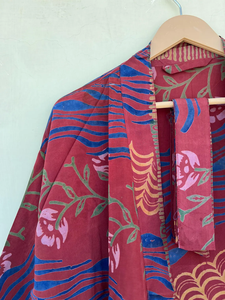 Handmade Vintage Indian Silk Chiffon Robe Dark Pink Recycled <b>Kimono</b> for <b>Women</b> Summer Essentials - Product Image 5