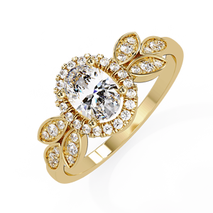 Ensemble de bagues de mariage vintage en or massif 14K avec diamant de laboratoire ovale à halo floral et alliance couronne en forme de poire, bijoux personnalisés en gros - Product Image 2