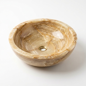 Vasque en marbre onyx naturel, faite à la main, ronde, pour comptoir de salle de bain, vente en gros, logo personnalisé, décoration de meuble-lavabo - Product Image 1