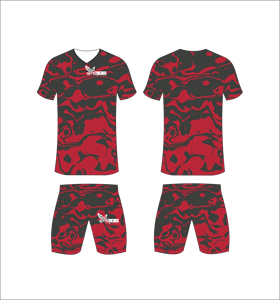 Men Red Black Camouflage Sublimated Quick Dry <b>T</b>-<b>Shirt</b> And Shorts Set Crew Neck Short Sleeve Elastic Waist Regular Fit - Product Image 2