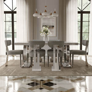 ชุดโต๊ะอาหารและเก้าอี้ 9 ชิ้น สแตนเลสสตีล ทันสมัย หรูหรา ทนทาน เป็นมิตรกับสิ่งแวดล้อม หน้าท็อปหินอ่อน สำหรับบ้าน โรงแรม อพาร์ทเมนท์ วิลล่า - Product Image 4