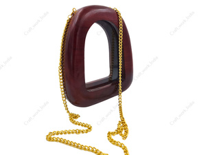 Pochette en bois artisanale avec poignée découpée et chaîne dorée pour femme – Sac de soirée de luxe rigide pour mariage et événements - Product Image 2