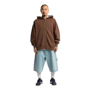 Sweat à capuche zippé marron pour homme, coupe oversize, en polaire, avec cordon de serrage, style streetwear, vente en gros - Product Image 1