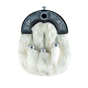 Bolso de mano de piel negra con borlas y marco de filigrana plateada, estilo europeo, accesorio de invierno, modelo Full Dress Rabbit Sporran. - Product Image 2