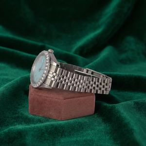 Reloj de Pulsera de Lujo con Esfera Azul, Bisel de Diamantes, Brazalete Jubilee de Acero Inoxidable Plateado, Regalo para Ella - Product Image 4