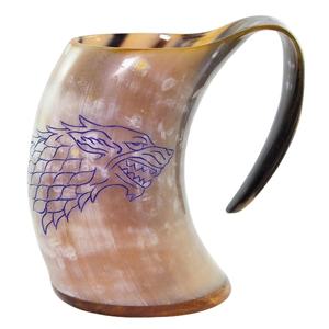 Chope en corne de buffle de style médiéval viking polie de haute qualité, poignée à motif animal, mug médiéval naturel, taille personnalisée, pour la maison - Product Image 3