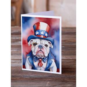 Whimsical A7 Size <b>5x7</b> Blank Note Cards Pack 8 with <b>Envelopes</b> English Bulldog Patriotic American Design for Greetings - Product Image 2