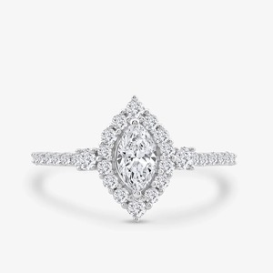 Bague de fiançailles en or jaune 14 carats avec diamant de laboratoire taille marquise de 1,00 carat, halo floral pavé - Product Image 3