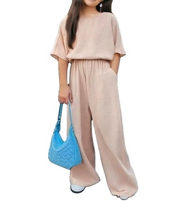 Conjunto de 2 Piezas para Adolescentes, Estilo Casual para Vacaciones, Cuello Redondo, Manga Corta, Transpirable, Color Sólido, para Actividades al Aire Libre - Product Image 1