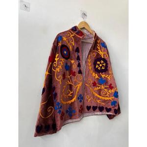Stylish Velvet Suzani Handmade Embroidered Knitted Cotton Boho Luxury Ethnic Varsity <b>Jacket</b> Statement Wear Gift for Her - Product Image 3