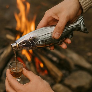 กระติกน้ำรูปปลาสีเงิน กระติกเหล้าวิสกี้โลหะทันสมัย เหมาะสำหรับเป็นของขวัญสำหรับคนรักการตกปลา และเป็นของตกแต่งสำหรับตั้งโชว์ในบาร์ - Product Image 3