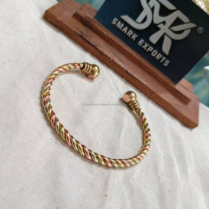 Handmade Twisted Copper Brass Bangle <b>Bracelet</b> Kada Open End Adjustable <b>Healing</b> Wristband Stylish Jewelry for Men and Women - Product Image 4