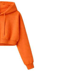Ensemble décontracté deux pièces pour femme : crop top à capuche et short, en molleton de coton, couleur orange, style minimaliste, pour la détente, vente en gros, fabricant - Product Image 2