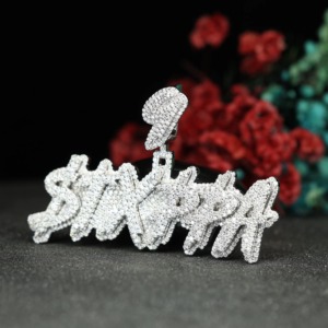 Iced Moissanite 925 <b>Silver</b> 18K Gold Plated Letter Name <b>Pendant</b> Hip Hop Custom Rapper Bling Luxury Style <b>Initial</b> <b>Pendant</b> Men's - Product Image 5