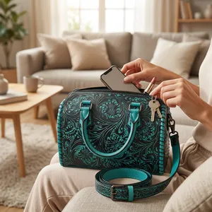 Vegan Leather Vintage Style Women's Hand Bag Embroidered Design Chains Decoration Two Straps Leather <b>Handbag</b> - Product Image 5