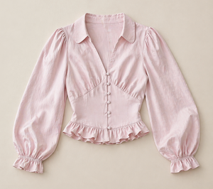 Wholesale Pink Visco/Nylon Blouse with <b>Balloon</b> Sleeves Ruffles Crop Top Women's Casual Simple Regular Fit - Product Image 5