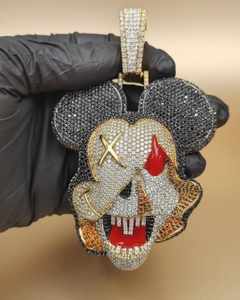 Colgante de calavera de Mickey Mouse, completamente cubierto de moissanita, plata 925, oro 18K, estilo hip hop, diseño de dibujos animados para hombre - Product Image 5
