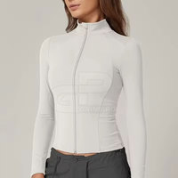 Veste de yoga confortable pour femme, manches longues, séchage rapide, tissu extensible, coupe ajustée, fermeture éclair, veste de sport pour la course à pied