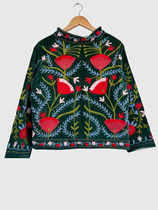 Veste en coton brodée à la main avec des motifs floraux, manches longues, col mandarin, style Prairie Chic, vêtements de printemps pour femmes adultes - Product Image 4