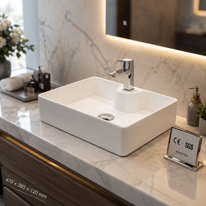 Lavabo Cuadrado de Pared para Baño, Diseño Minimalista, Superficie Lisa, Color Blanco - Product Image 6