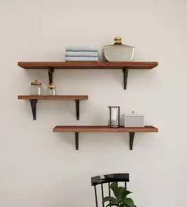 Single Tier Natural Wood Interlocking <b>Adjustable</b> Modern Wall <b>Shelf</b> Floating Storage Display Rack Light Wood Flower Pot Living - Product Image 2