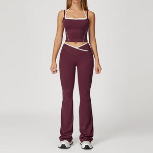 Nouvel ensemble de yoga 2026 pour femme, séchage rapide, taille haute, grandes tailles, avec étiquette, soutien-gorge, pantalon évasé, leggings, short, couleur contrastante - Product Image 6