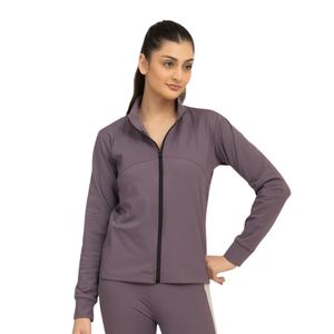 Veste polaire grise zippée pour femme, col montant, manches longues, respirante, tricotée, sportswear décontracté d'automne - Product Image 1