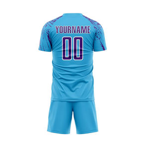 Conjunto de Camiseta de Fútbol 3D con Estampado por Transferencia de Calor Personalizado, Cuello en V Geométrico Azul, Manga Corta, Absorbe la Humedad, 100% Poliéster, Unisex - Product Image 4