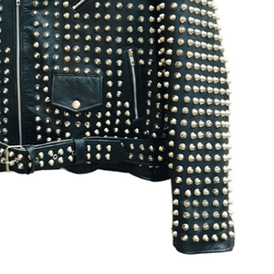 Custom Logo Retro Rock Punk Biker Jacket Men Women Cow Skin Metal Studs Feathers Hooded Eco-Friendly High Quality Spring Casual - Product Image 6