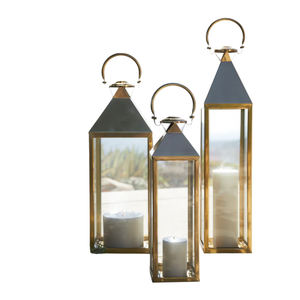 Handcrafted Metal Candle <b>Lantern</b> With Gold Handle <b>Black</b> Finish For Home Decor & Diwali Decoration Indoor Outdoor Use Low Price - Product Image 2