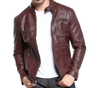 Full Sleeve Stand Collar Custom Logo 2026 Latest Design High Quality Men's <b>Winter</b> <b>Leather</b> <b>Jacket</b>-Vintage Style Breathable Coated - Product Image 3