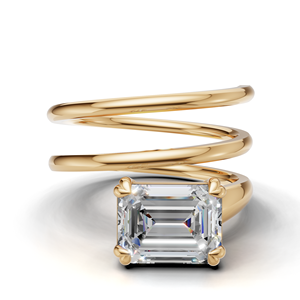 Bague en spirale avec émeraude et diamant cultivés en laboratoire certifiés IGI, or 18 carats, bague de fiançailles solitaire moderne - Product Image 1