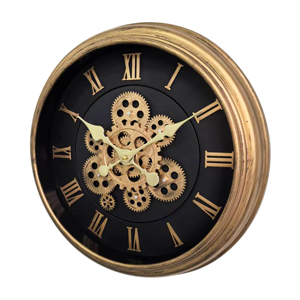 Moving gear wall <b>clock</b> 18 inch bronze vintage plastic frame with <b>silent</b> big Roman numerals for home décor - Product Image 1